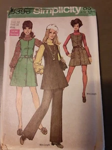 Vintage 1969 Simplicity 8396 Sewing Pattern Dress Top Pants 34 Bust Factory fold - Picture 1 of 2