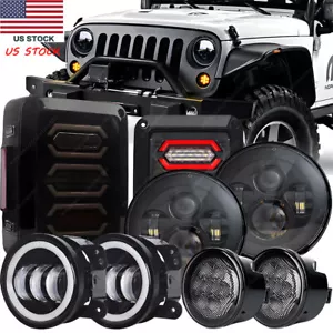 For Jeep Wrangler 07-18 JK 7" LED Headlight Tail Light Fog&Turn Light Combo - Picture 1 of 24