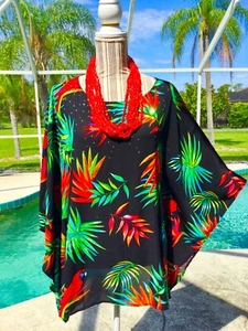 INC Black,Blue,Orange DRAMATIC Tropical/Beaded Xlite SUMMER Tunic XL WORN TWICE - Picture 1 of 24