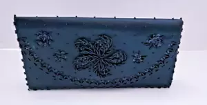 1950's VINTAGE ~FORTUNE, HONG KONG~ SATIN BEADED HARD SIDED CLUTCH PURSE Bridal - Picture 1 of 6