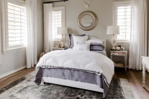 Allegria Graphite Braided Border White Egyptian Cotton Standard Sham 300TC NWT - Picture 1 of 7