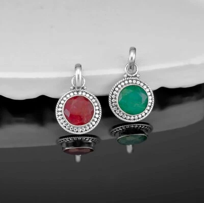 925 Sterling Silver Ruby Emerald Ladies Pendant Necklace Gift Boxed Jewellery  - Image 1 of 4