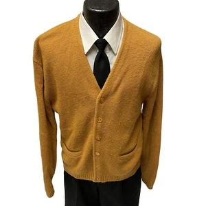 Vtg 50 60's Munsingwear MUSTARD Gold Knit Orlon Sweater ROCKABILLY Cardigan L - Picture 1 of 8