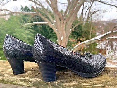 HOTTER Angélica Zapatos de salón de cuero de serpiente negros Zapatos de tacón alto para mujer Talla 7 👣b6 Foto 1 de 4