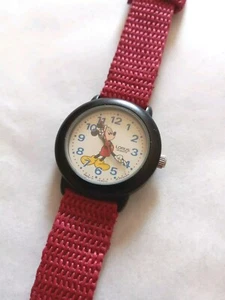 VTG Lorus Quartz Mickey Mouse Watch Y121-X080 Red Canvas Band Working - Picture 1 of 9