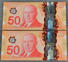 SET (2) 2012 Canada $50 Fifty Dollar Polymer Banknote P109 Wilkins/Macklem UNC
