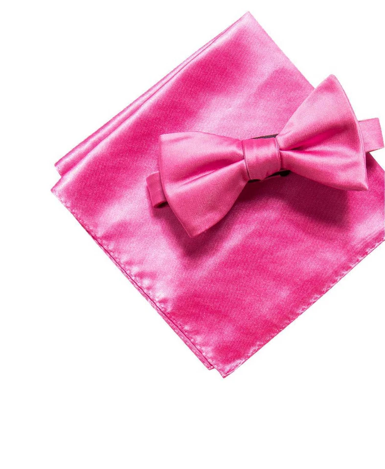 Alfani Men's Bow Tie Pocket Square Pink Solid One Size Pre-tied Set 292
