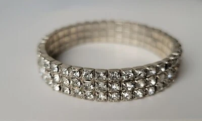 Fleixibles Armband Dehnbar Glitzersteine Damen Mädchen Schmuck silberfarben NEU - Bild 1 von 4