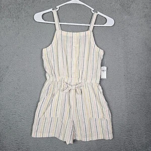 Old Navy Girls Casual Linen Natural Beige pink stripes Romper Size M(8) NEW - Picture 1 of 7