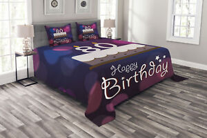 Purple Quilted Bedspread & Pillow Shams Set, Abstract Cake Print