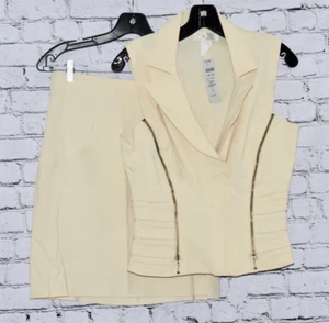 CACHE Ivory Two Piece Corset Style Vest Top & Skirt Outfit Set Size Medium NWT - Picture 1 of 10