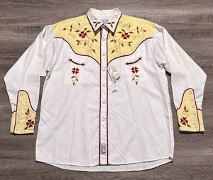 Panhandle Slim Retro Western Wear Men's XL White Pearl Snap Embroidered Shirt - Picture 1 of 12