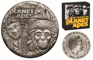 2018 Tuvalu Planet of the Apes Antiqued 2oz Silver $2- Nice Box - Picture 1 of 4