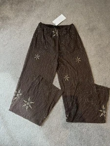 Zara Chocolate Beaded Sequin Sheer Trousers Size Med - Picture 1 of 6