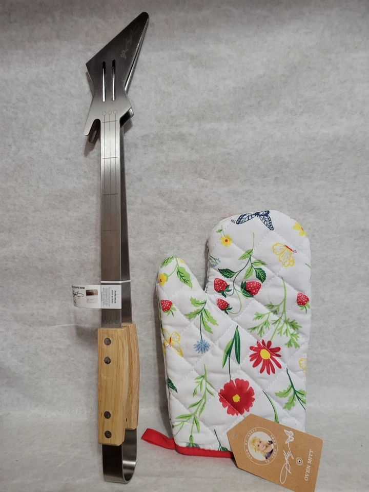 Pinzas para guitarra con mango de madera de acero inoxidable Dolly Parton y guante para horno de flores silvestres Foto 1 de 1
