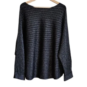 Vila Milano Blusa Maglia Righe Shimmer Elasticizzata Oversize Nera Donna 3X - Foto 1 di 8
