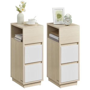 Slim Bedside Tables Set of 2 Narrow Nightstands with 2 Drawers for Small Spaces - Picture 1 of 7