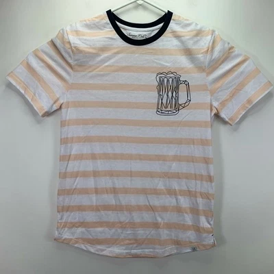 Sovereign Code Mens Mug Print Striped Short Sleeve T-Shirt Peach White S - Image 1 of 4