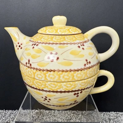 Temp-Tations Old World Yellow Stacking Teapot for One- 3 Pieces - Image 1 of 4