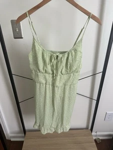 Abercrombie & Fitch Polka Dot Tie Front Mini Dress Women's Large Green Ruffle - Picture 1 of 3