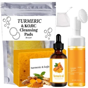 Turmeric Wash and Care 4 Piece Set - Lemon Turmeric Kojic Soap Bar & Cleansin... - Picture 1 of 7