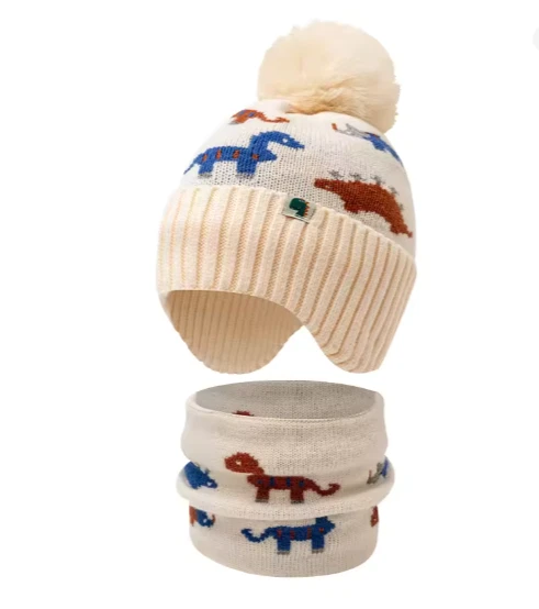 Juego de 2 bufandas sombrero tejido dinosaurio niños cálido protector de oreja 3-12 años Foto 1 de 4