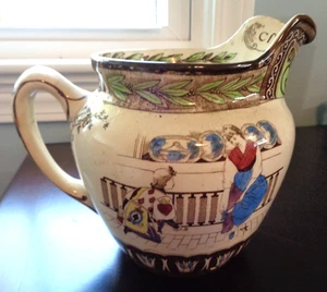 ANTIKE 1906 BÜFFEL KERAMIK "ASCHENPUTTEL" GROSSER KRUG - GLAS PANTOFFEL & KUTSCHE - Bild 1 von 11