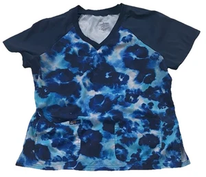 Women’s Koi Lite Nurse Scrubs Top Size Large Blue Abstract Design Stretch - Picture 1 of 5