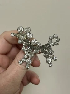 Vintage Strass Pudel / Hund Brosche Anstecknadel silberfarben - Bild 1 von 5