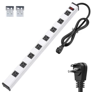 8-Outlet Long Metal Heavy Duty Power Strip - 6FT Cord, 15A/1875W, Wide Spaced... - Picture 1 of 8
