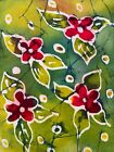 Image/tissu textile - fleurs - oeuvre originale en batik - neuf