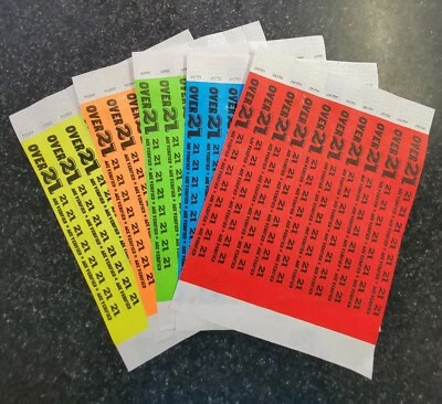 100-500 OVER 21 3/4" TYVEK WRISTBANDS, WRISTBANDS FOR EVENTS, PAPER WRISTBANDS