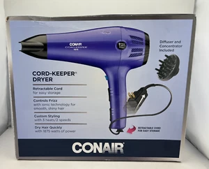 Conair Cord Keeper Blow Dryer, 1875 watt RETRACTABLE CORD, w/ 2 attachments - Picture 1 of 4