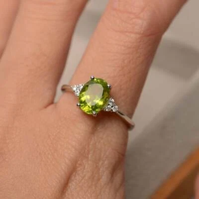 2.25 Ct Moissanite Green Peridot Solitaire Engagement Ring 14K White Gold Over - Image 1 of 4