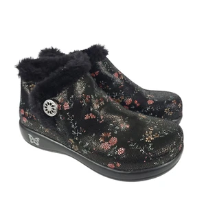 Botines ALEGRIA Meri Talla 37 EE. UU. 7-7,5 Negro Floral Cuero Imitación Piel Cremallera Lateral - Imagen 1 de 10