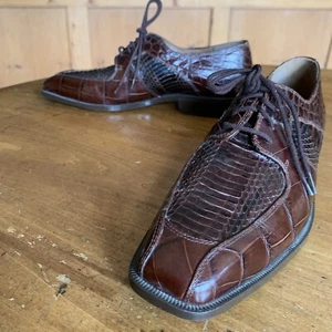 Stacy Adams Genuine Snake Skin Brown Apron Toe Oxfords Mens 8 M - Picture 1 of 12