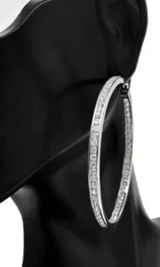 4CT Lab-Created Diamond Inside Outside Large Hoop Earrings 14k White Gold Plated - Picture 1 of 11