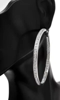 4CT Lab-Created Diamond Inside Outside Large Hoop Earrings 14k White Gold Plated - Image 1 of 4