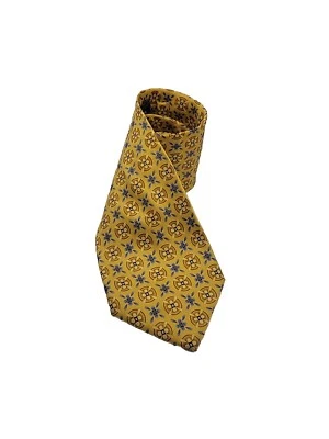 Corbata de seda 100% con medallón floral amarillo azul para hombre de Clericci 60" x 3.75"  Foto 1 de 4