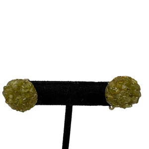 Pendientes verdes vintage redondos piedra astillada triturada clip - Imagen 1 de 9