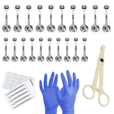 Kit de 33 PIEZAS Piercing para Vientre Profesional Piercings Corporales 14G Anillo Ombligo Foto 1 de 4