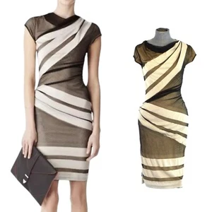 REISS Dress Bodycon Black Ivory Sheer Mesh Lace Striped Party Alexie Size UK 8 - Picture 1 of 12
