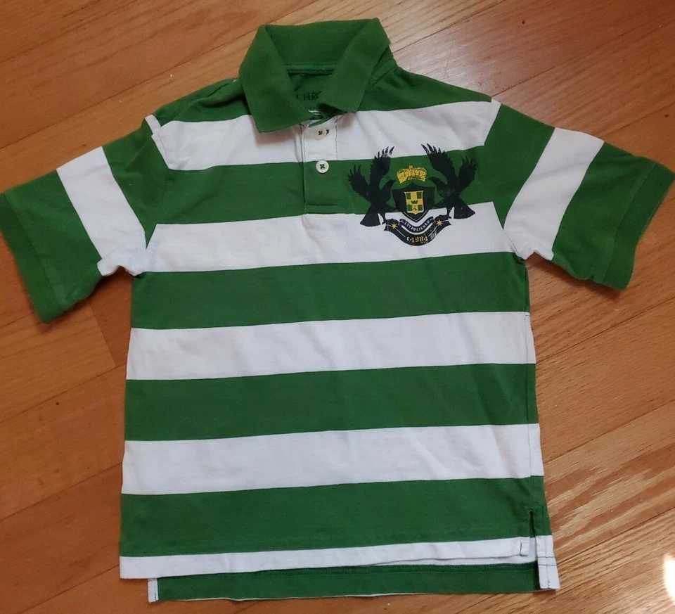 Boy Size XS Cherokee Green And White Striped Short Sleeve Polo Shirt  - Image 1 of 1