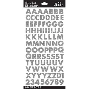 STICKO ALPHABET STICKERS - SILVER GLITTER FUTURA - SMALL Approx 12mm - 1 SHEET - Picture 1 of 1