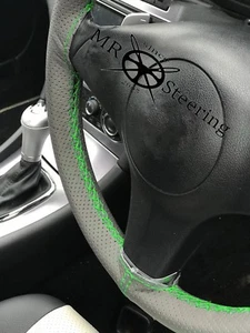 Grau Perforiert Leder Lenkrad Abdeckung Für VW Passat B3 Grün Doppel Stch - Bild 1 von 5