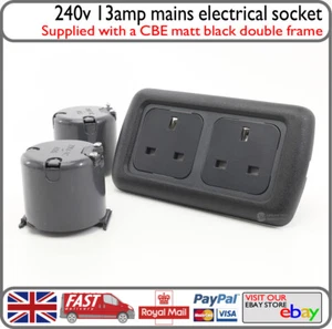 Matt Black CBE C-Line 240v Double Plug Socket 13a w/ Backbox Motorhome Camper VW - Picture 1 of 7