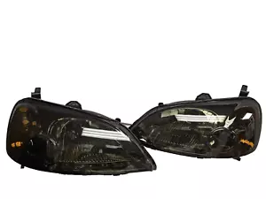 FITS 01-03 HONDA CIVIC SMOKED AMBER CORNER APC EURO HEAD LIGHTS PAIR NEW 2 DR - Picture 1 of 4