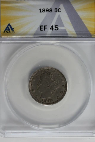 1898  .05  ANACS  EF 45 Liberty Nickel, V Nickel, 5 Cent Piece Cover
