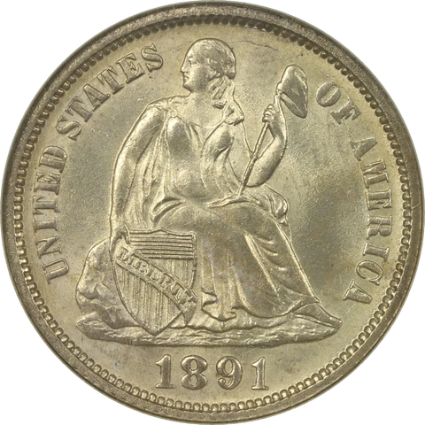 1891 Seated Liberty Dime 10c, NGC MS 65 Cover