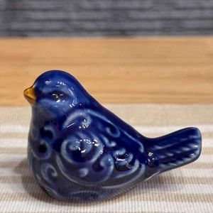 Vintage Blue Ceramic Bird Figurine Portugal Handmade Collectible 3.2" Bird Gift - Picture 1 of 2